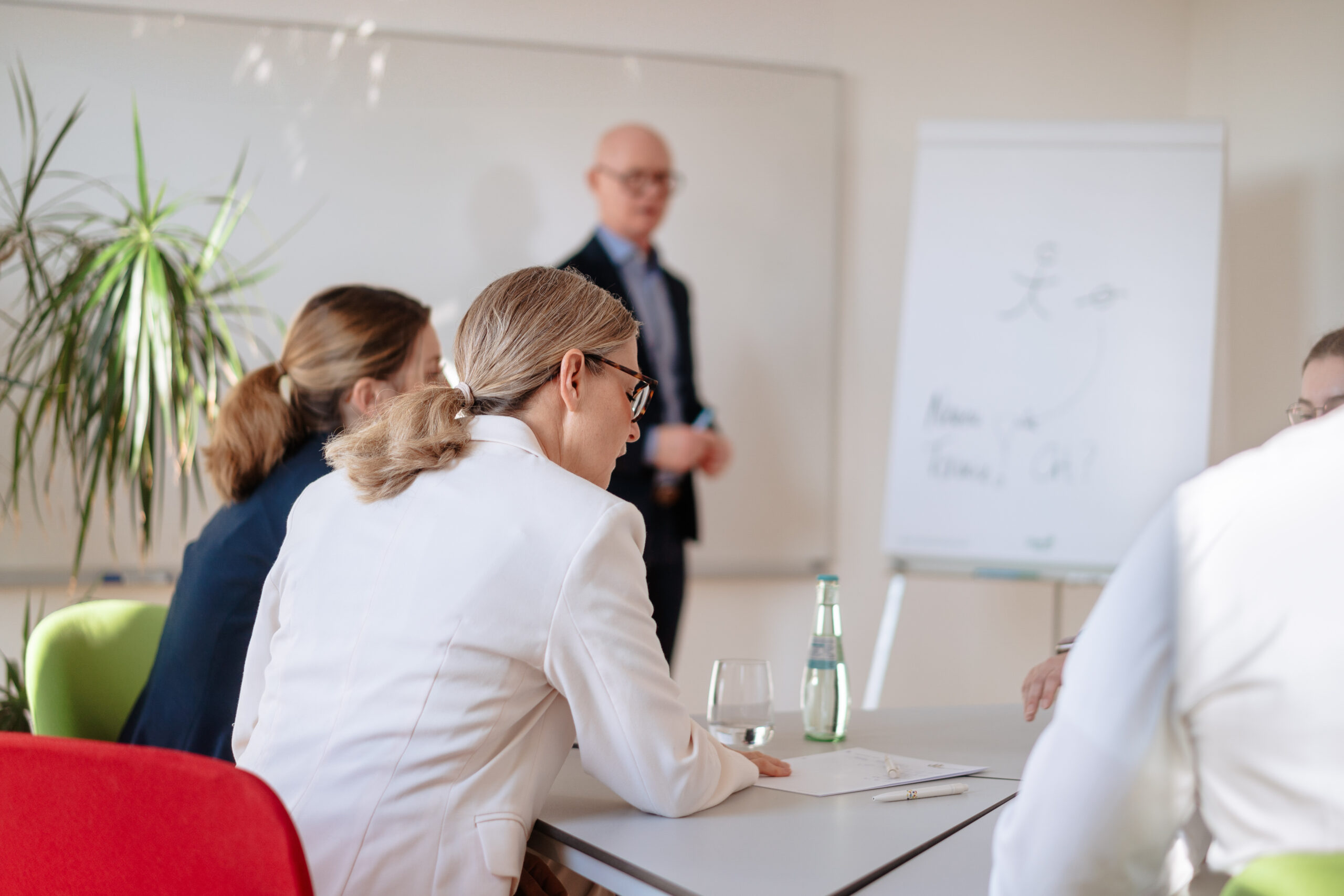 Organisationsentwicklung Gruppe entwickelt gemeinsam Lösungen in moderner Arbeitsumgebung mit Fokus auf Veränderung, Zusammenarbeit und Führung, Verhalten und Behältnisse von Organisationen werden mitgedacht