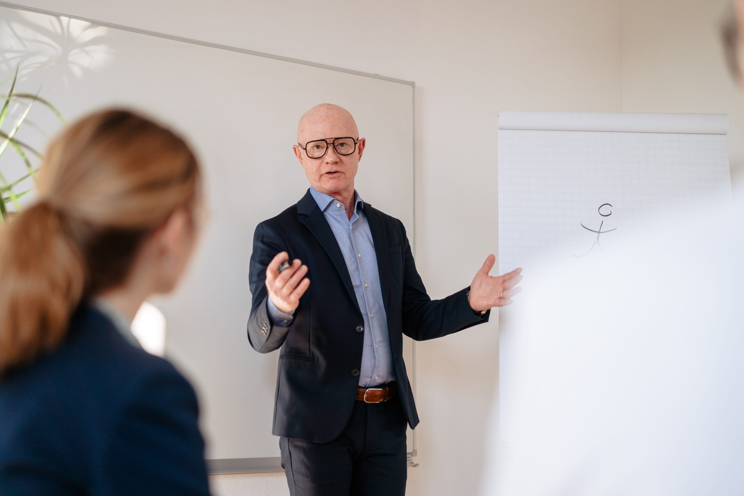 People Driven Organizations Berater erklärt am Flipchart, Erfolge gemeinsam gestalten, Entwicklung ermöglichen, Zusammenarbeit stärken, unser Ansatz fördert wirksame Veränderung in Organisationen, unser Organisationsentwicklungsansatz stellt den Menschen ins Zentrum